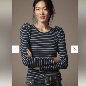 Anthropologie Navy and White Striped Long Sleeve Top